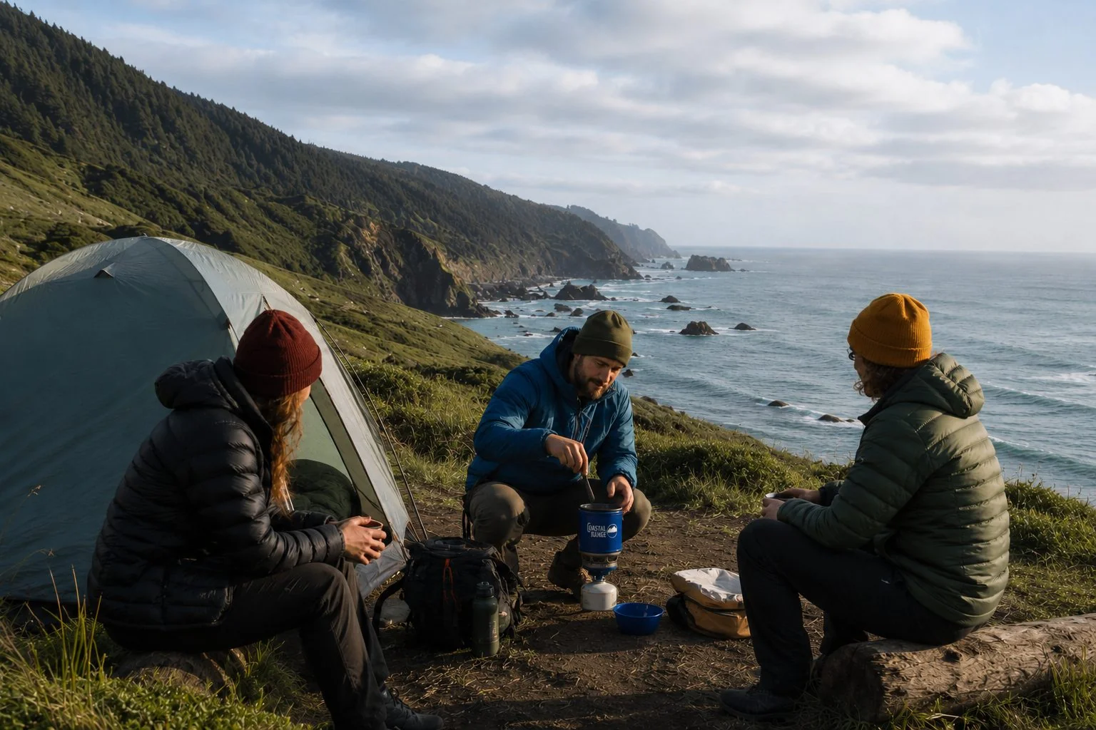 Coastal Range The Backpacker stove prepared beside a coastal group campsite