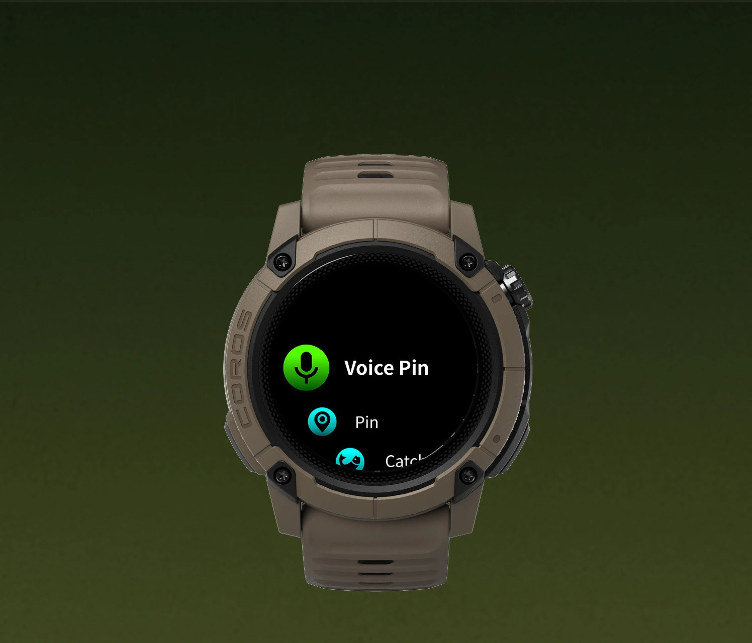 COROS Nomad showing the Voice Pin control on its MIP display