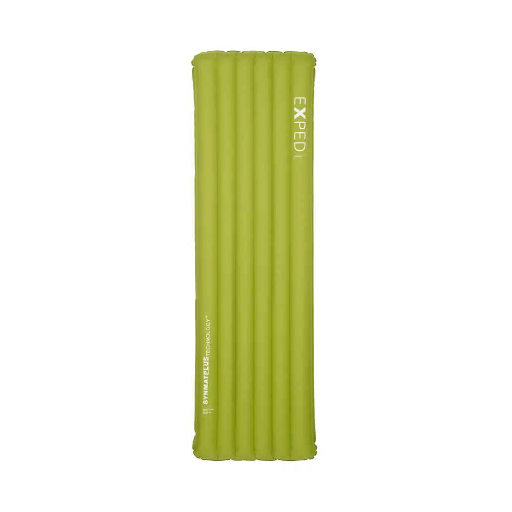 Top view of the lime-green rectangular Exped Ultra 6.5R Medium sleeping mat