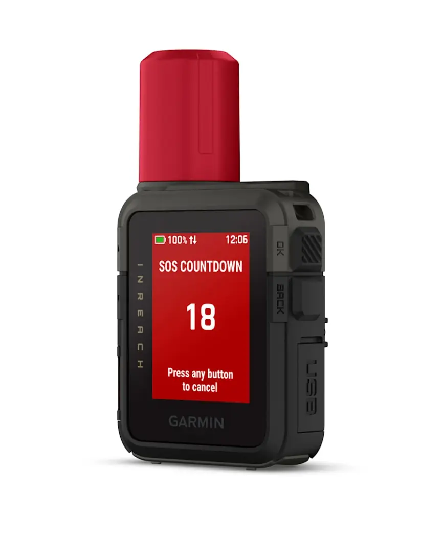Garmin inReach Mini 3 Plus showing its SOS countdown screen