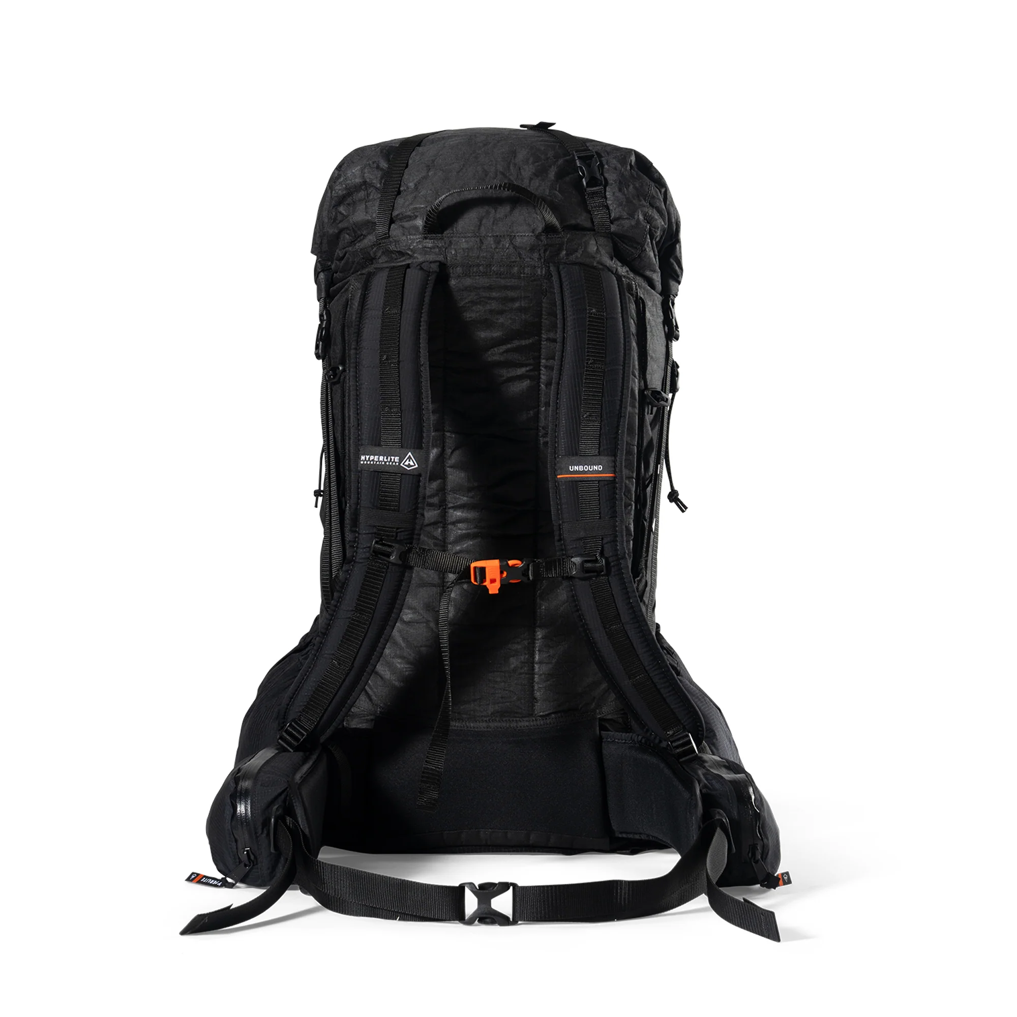 Rear view of the Hyperlite Mountain Gear Unbound 40 showing the shoulder harness and hipbelt