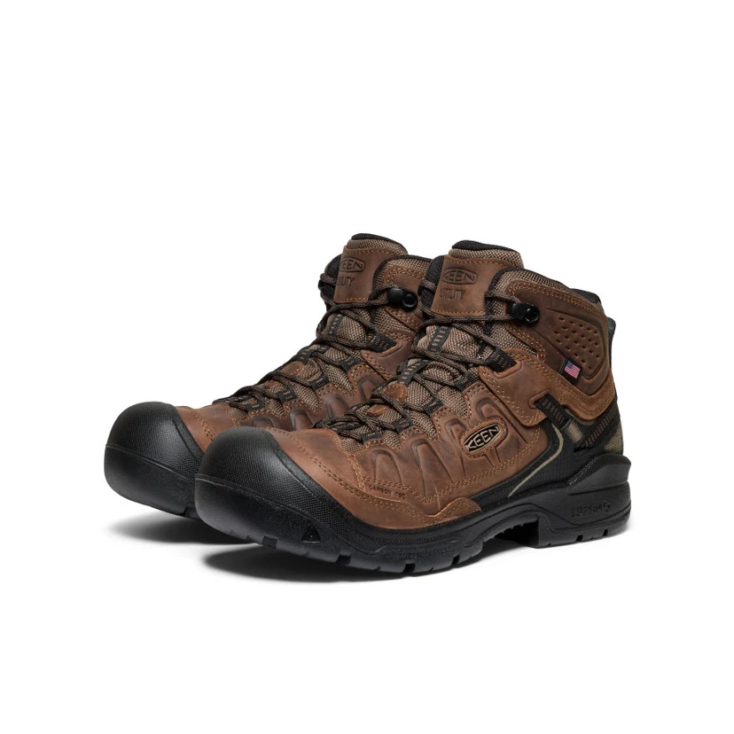 Pair of men's KEEN Targhee IV Waterproof Work Boots in Dark Earth and Black