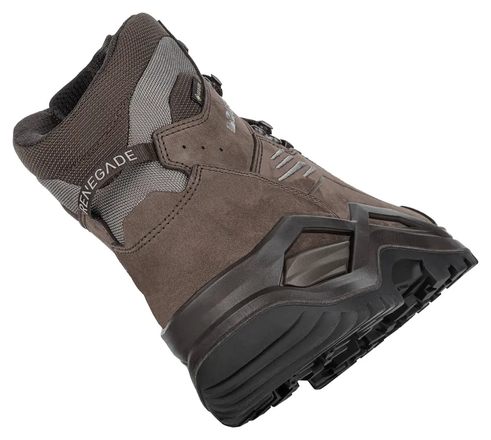 Rear three-quarter view of the LOWA Renegade Evo GTX Mid heel and ankle structure