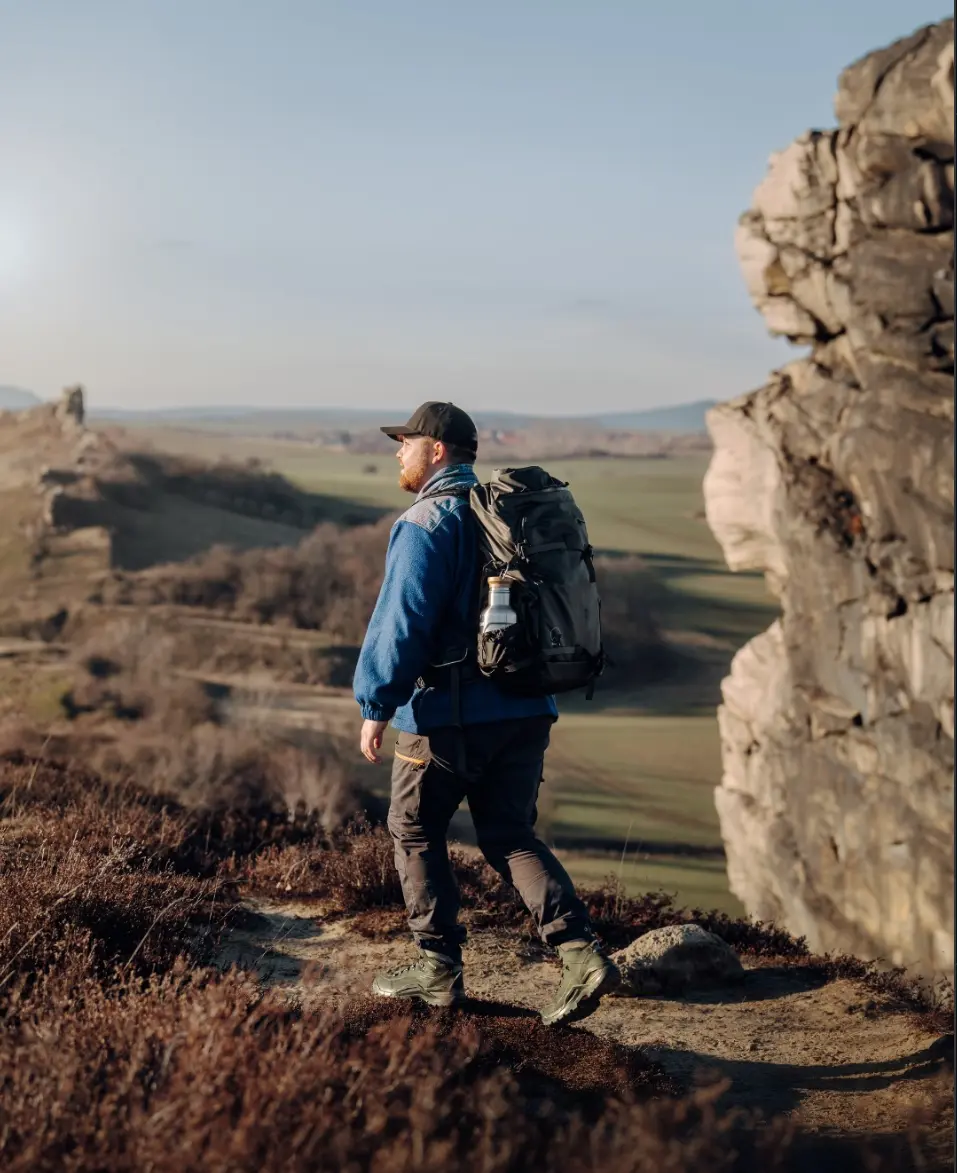Hiker wearing LOWA Renegade Evo GTX Mid boots in Greece's Pindus Range