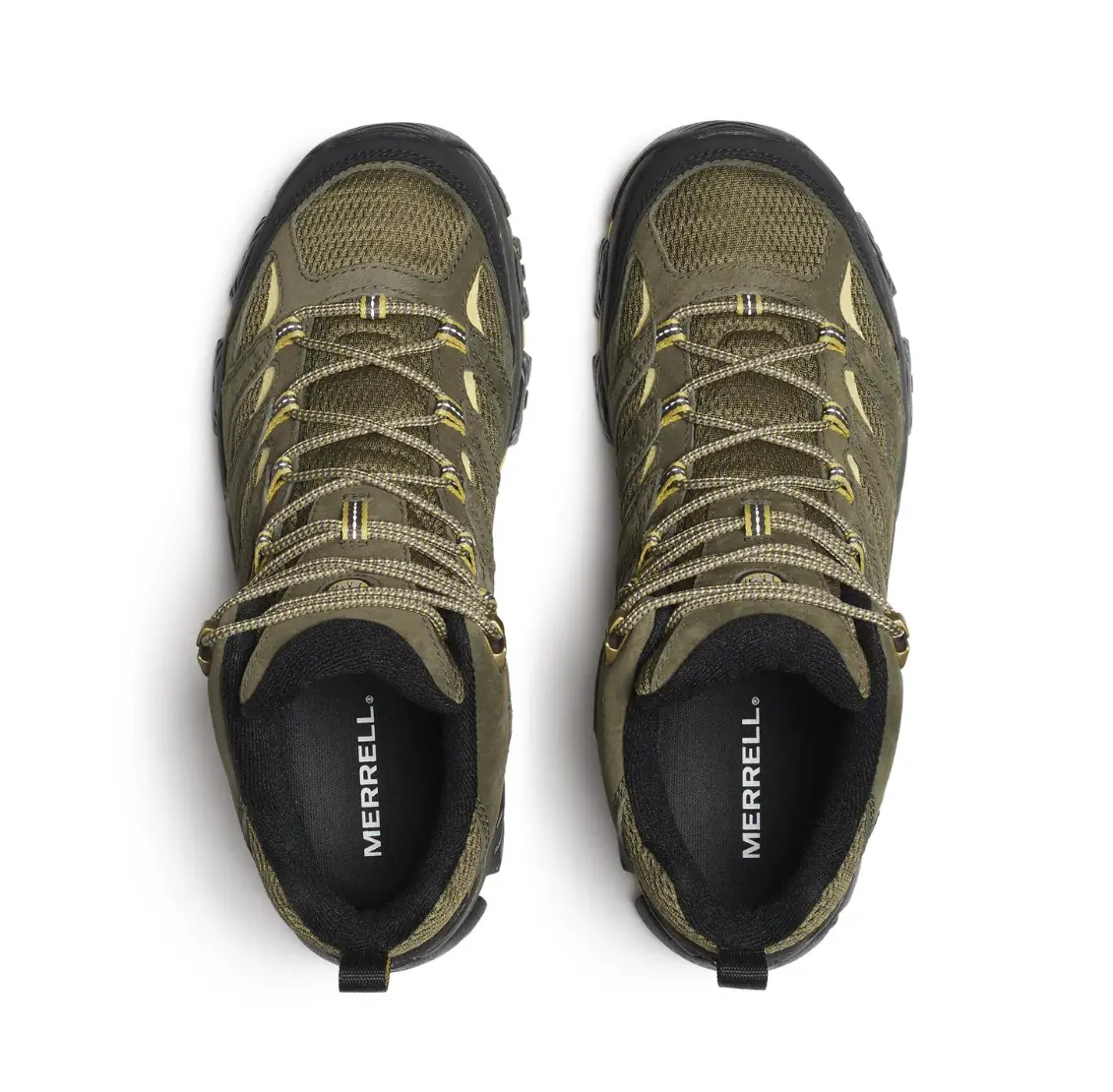 Top view of the Merrell Moab 3 Mid Waterproof toe box and lacing
