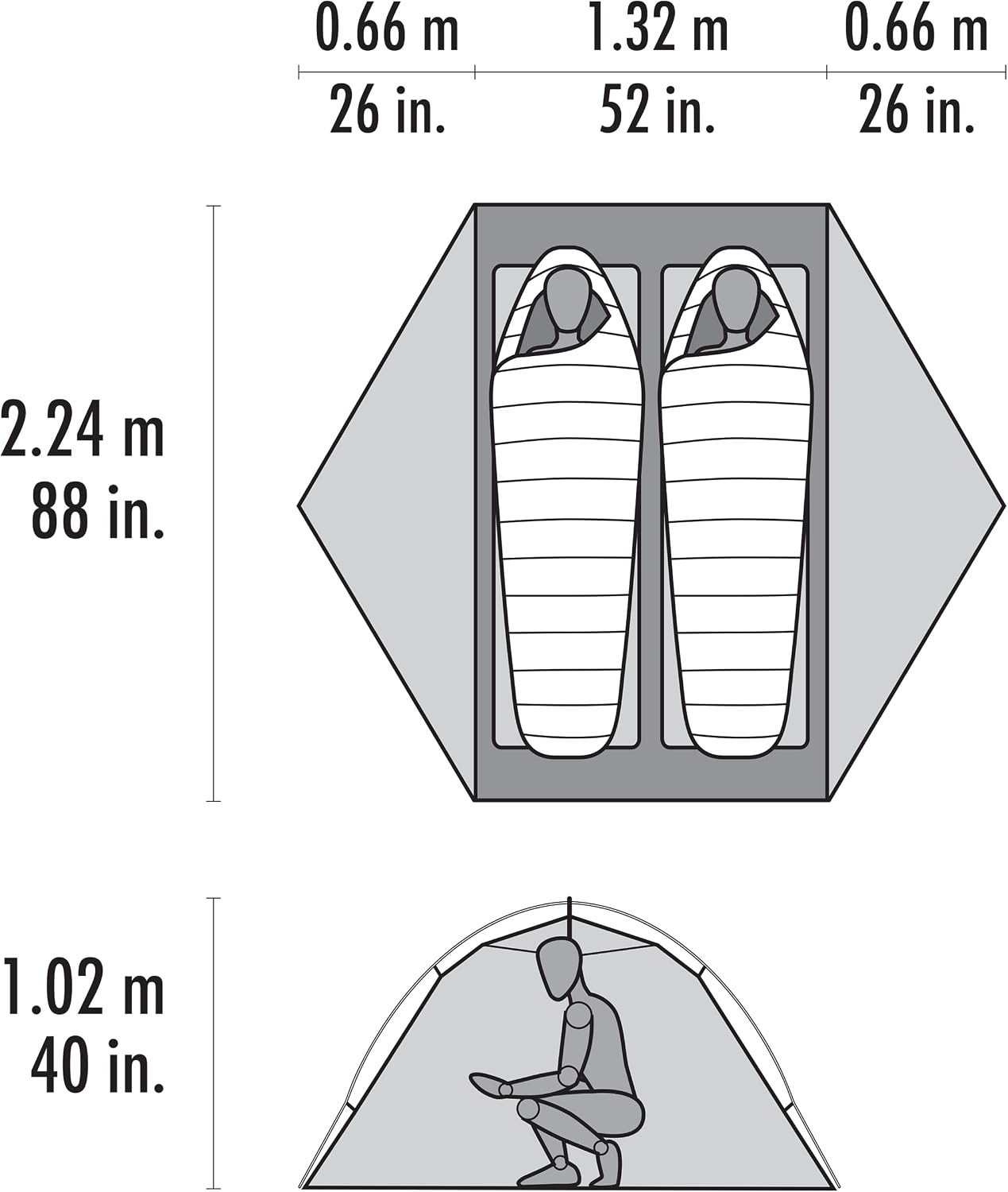 Plan and side dimensions of the MSR Hubba Hubba HD 2