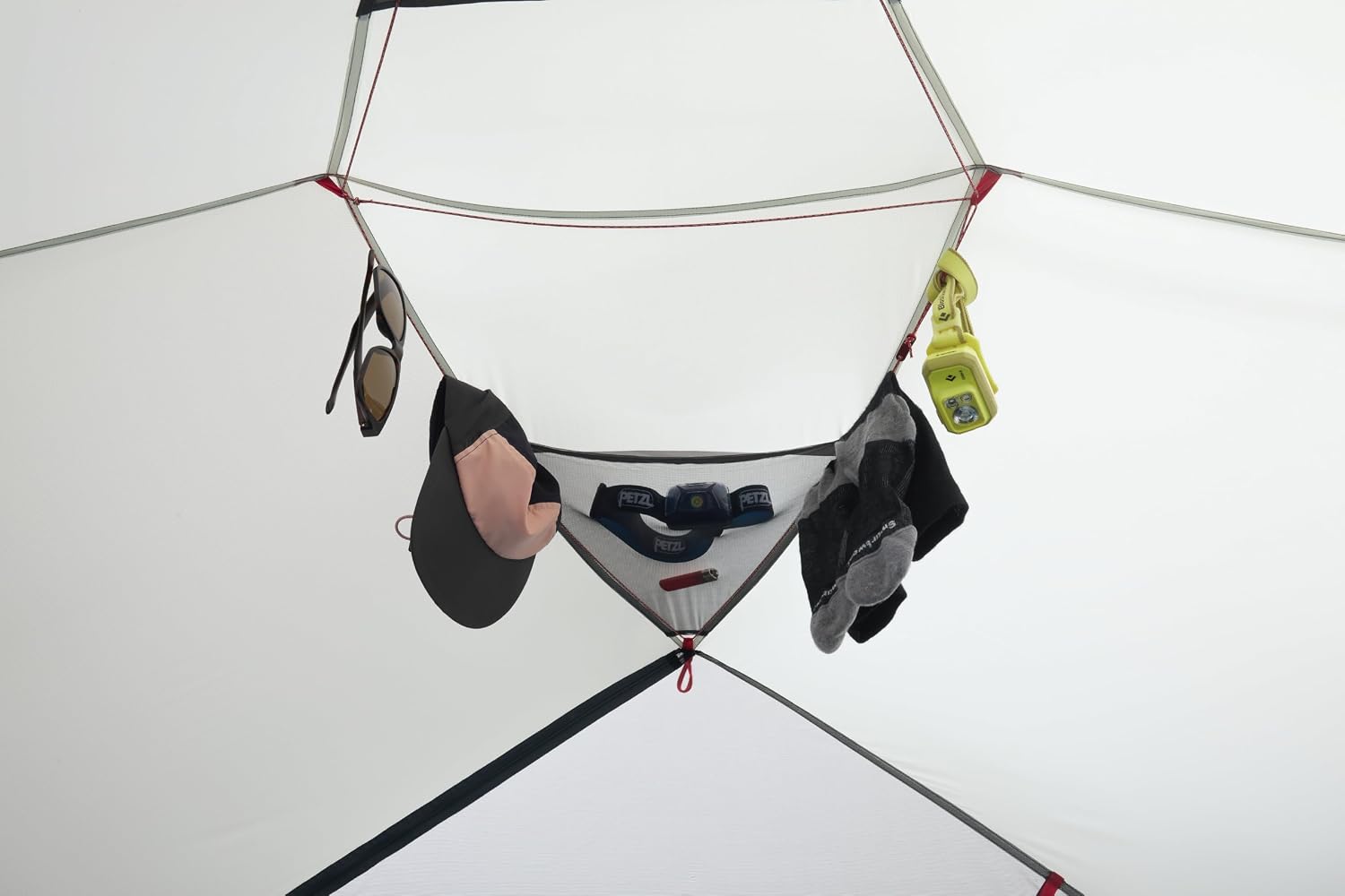 Full-width storage and overhead gear loft inside the MSR Hubba Hubba HD 2