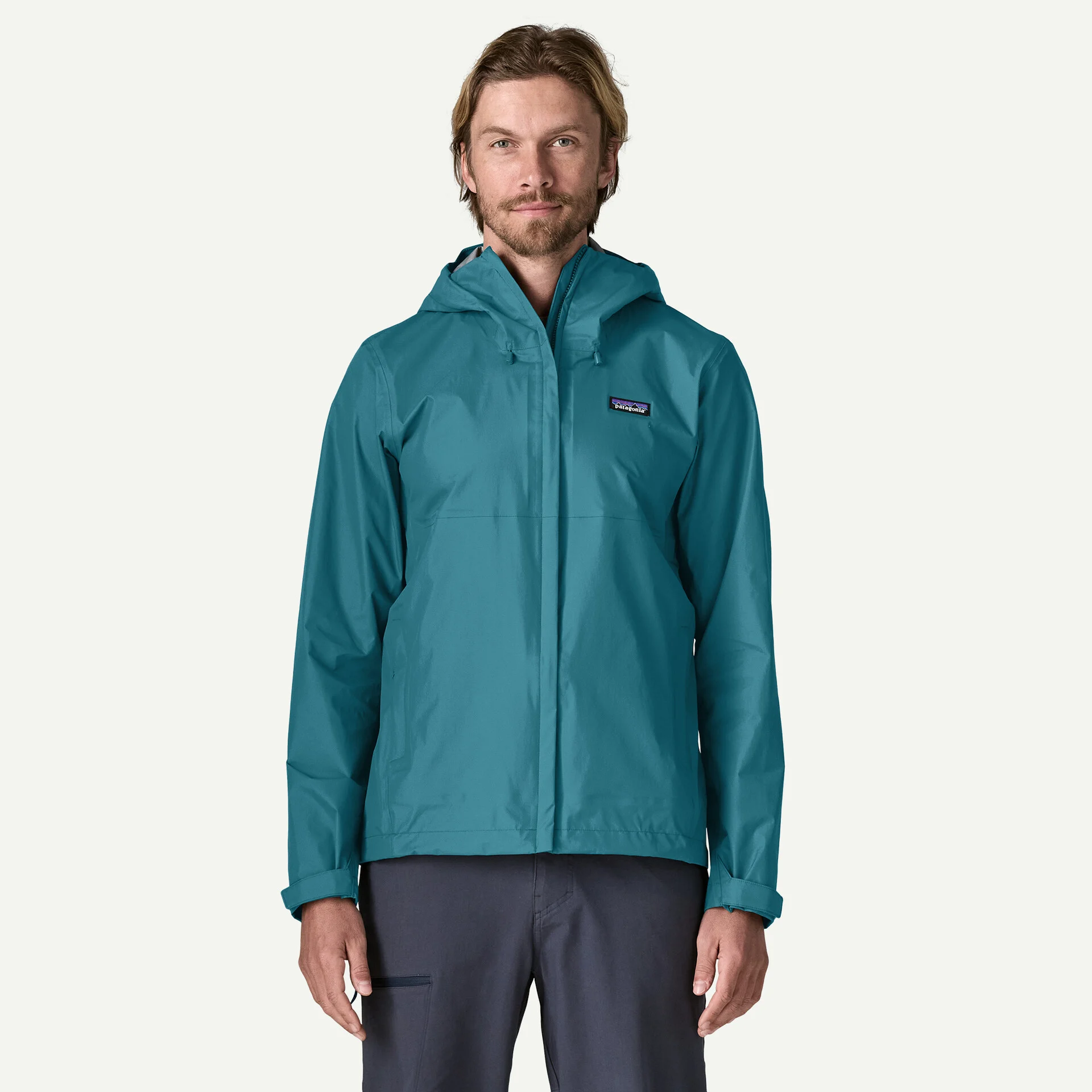 Front view of the men's Patagonia Torrentshell 3L jacket in blue