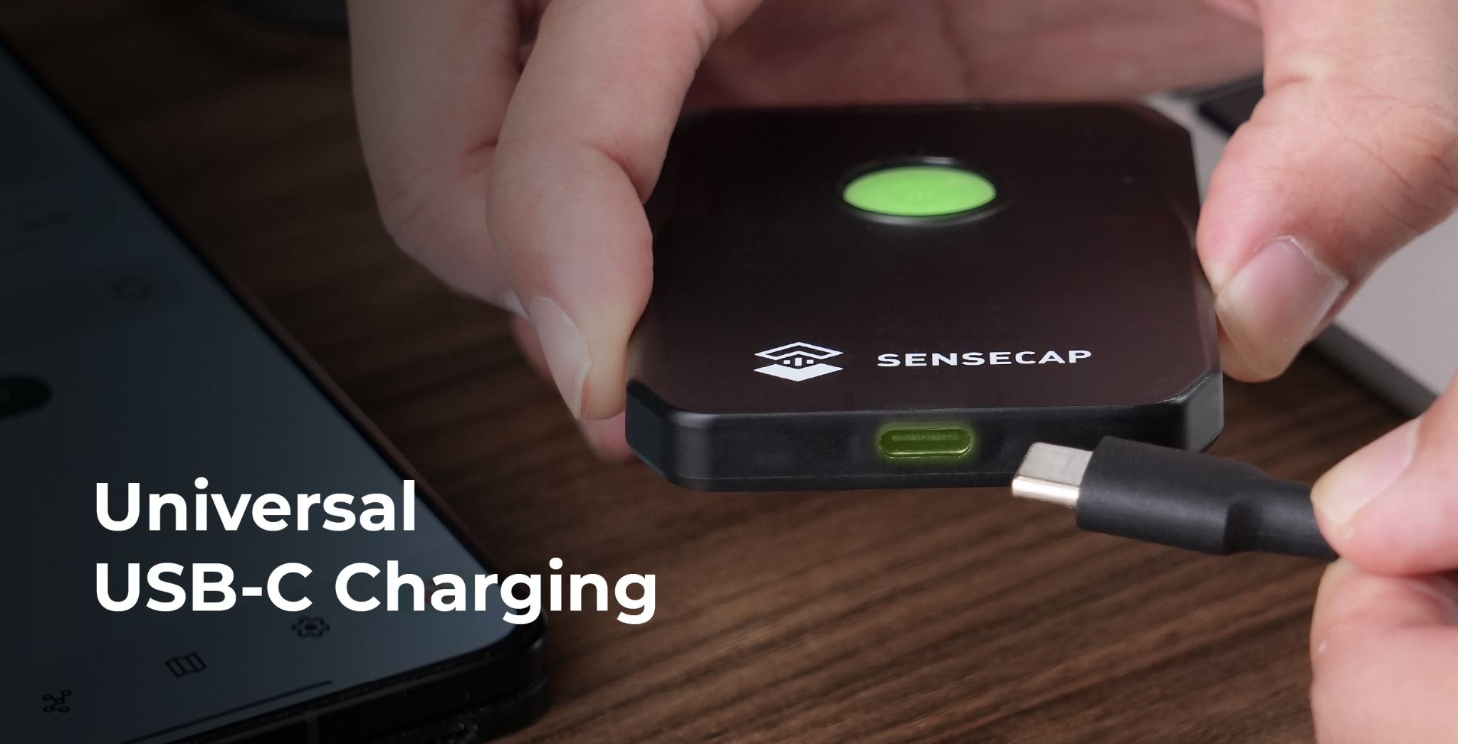 USB-C cable being connected to the SenseCAP MeshTracker X1