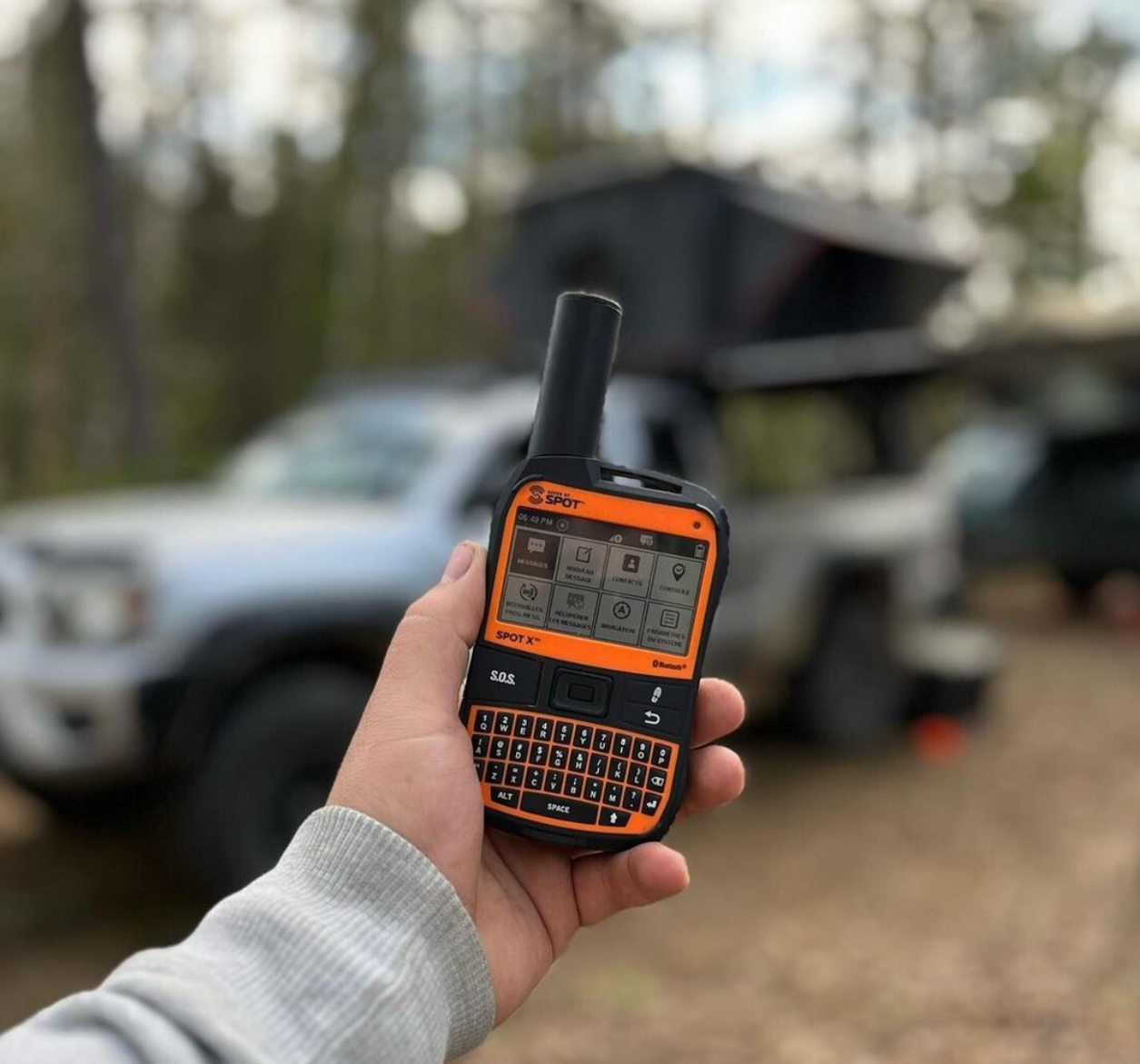 SPOT X showing its menu at a vehicle campsite