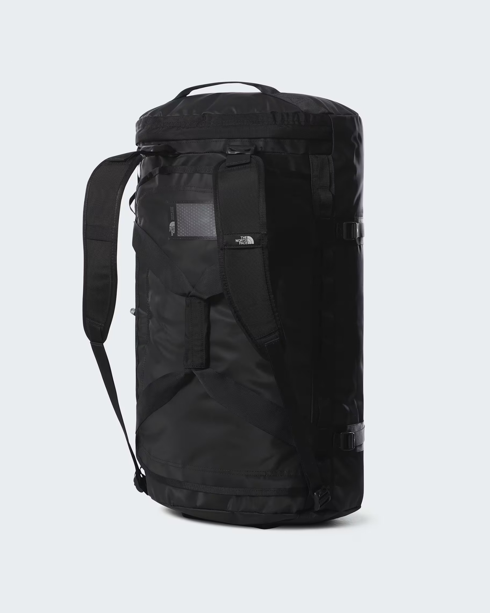 Rear of the Base Camp Duffel 95L showing its removable shoulder straps